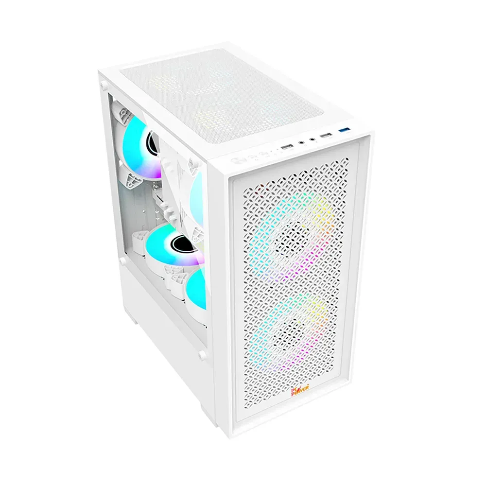 PC Power White Flow Mesh X2 M-ATX Gaming Casing - Image 3